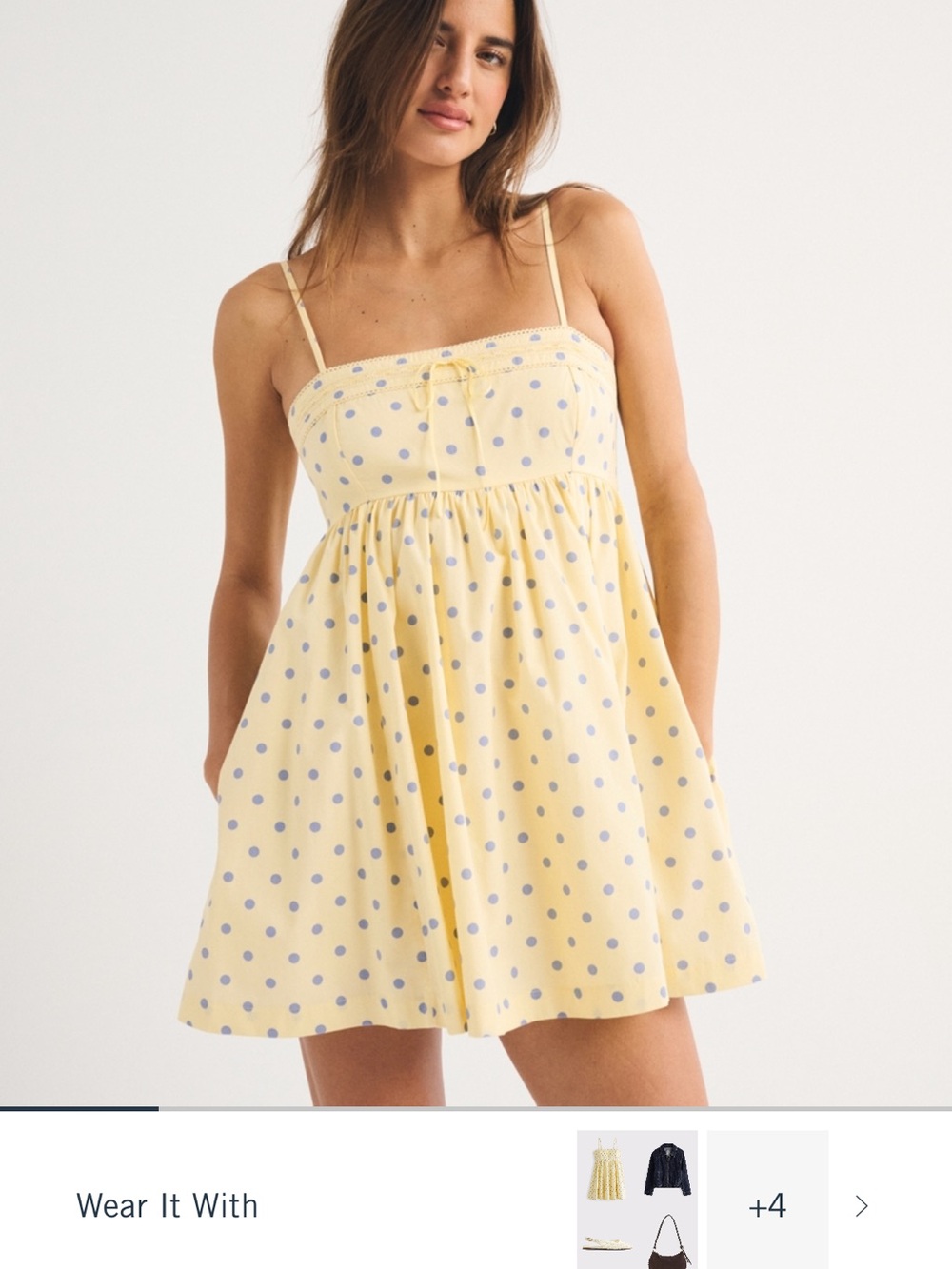 Abercrombie & Fitch Yellow Mini Dress with Light Blue Polka Dots